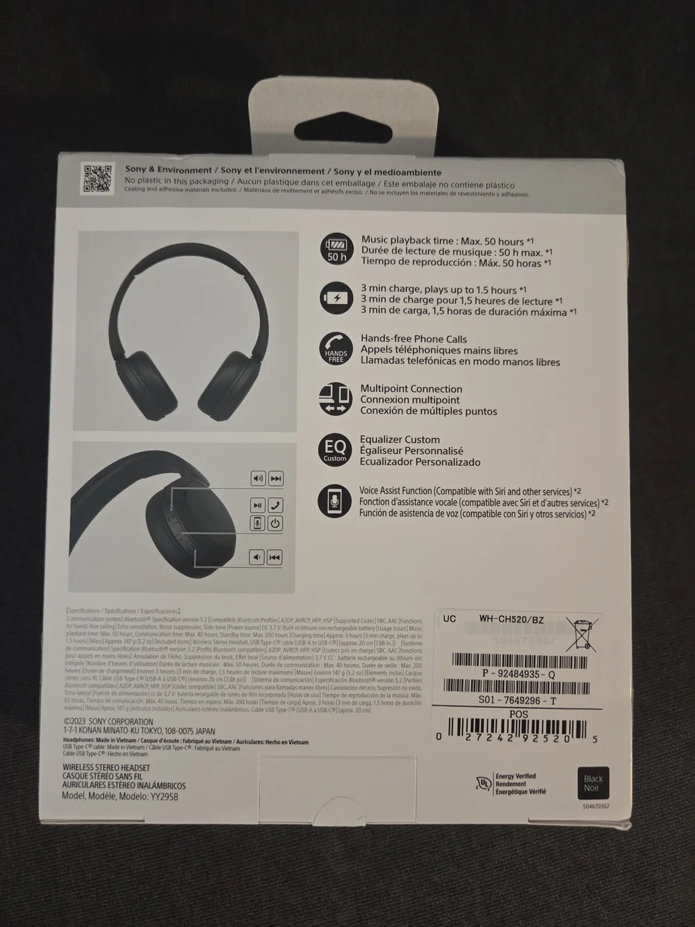 Sony WH-CH520 Wireless On-Ear Headphones - Black